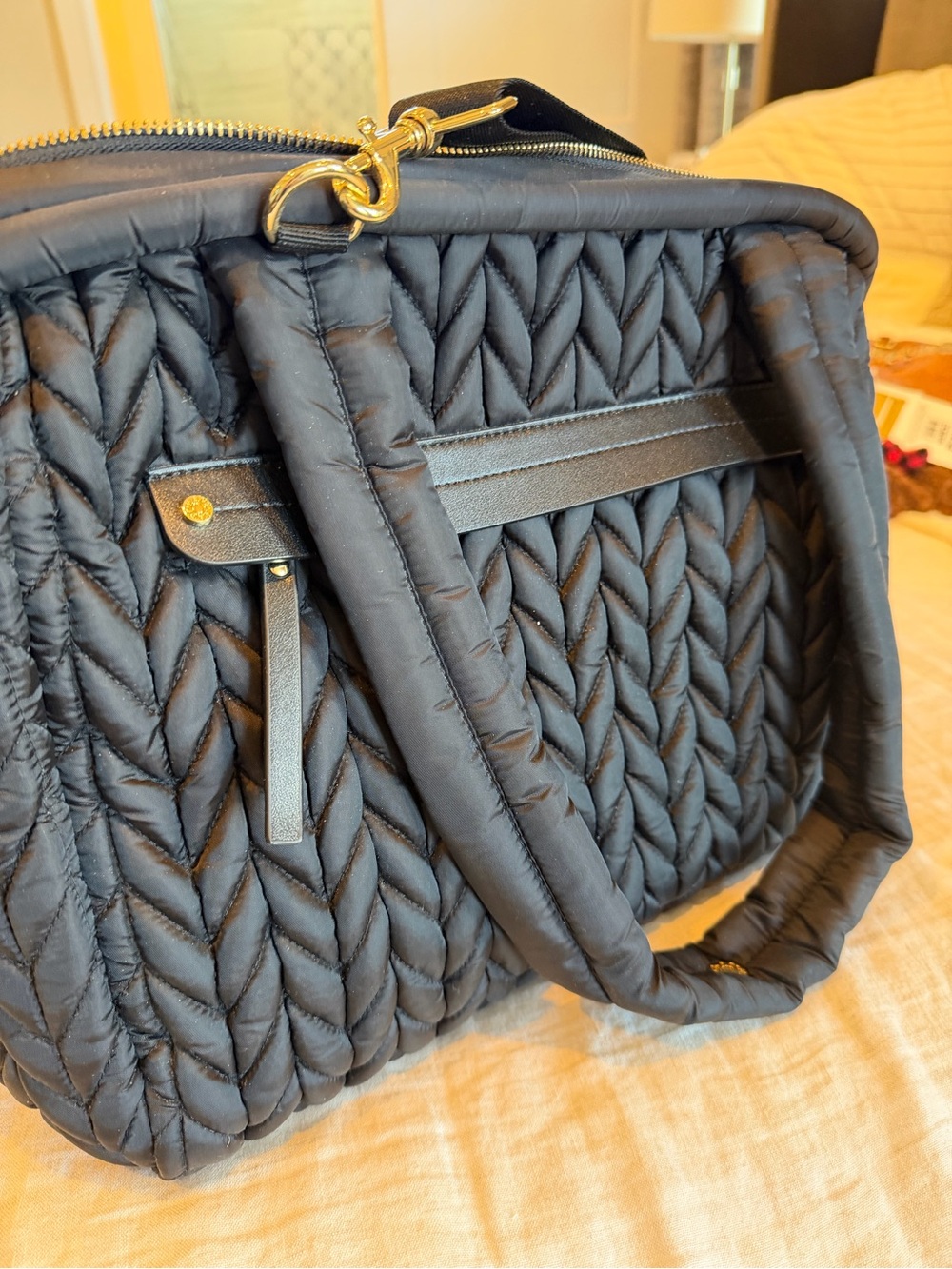 Happy Quilted Black Women's Travel Duffel Bag - Picture 3 of 4
